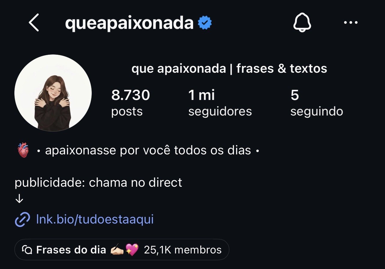 Print do perfil real @queapaixonada no Instagram