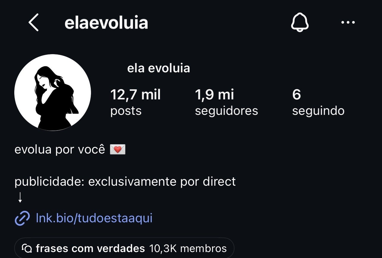 Print do perfil real @elaevoluia no Instagram