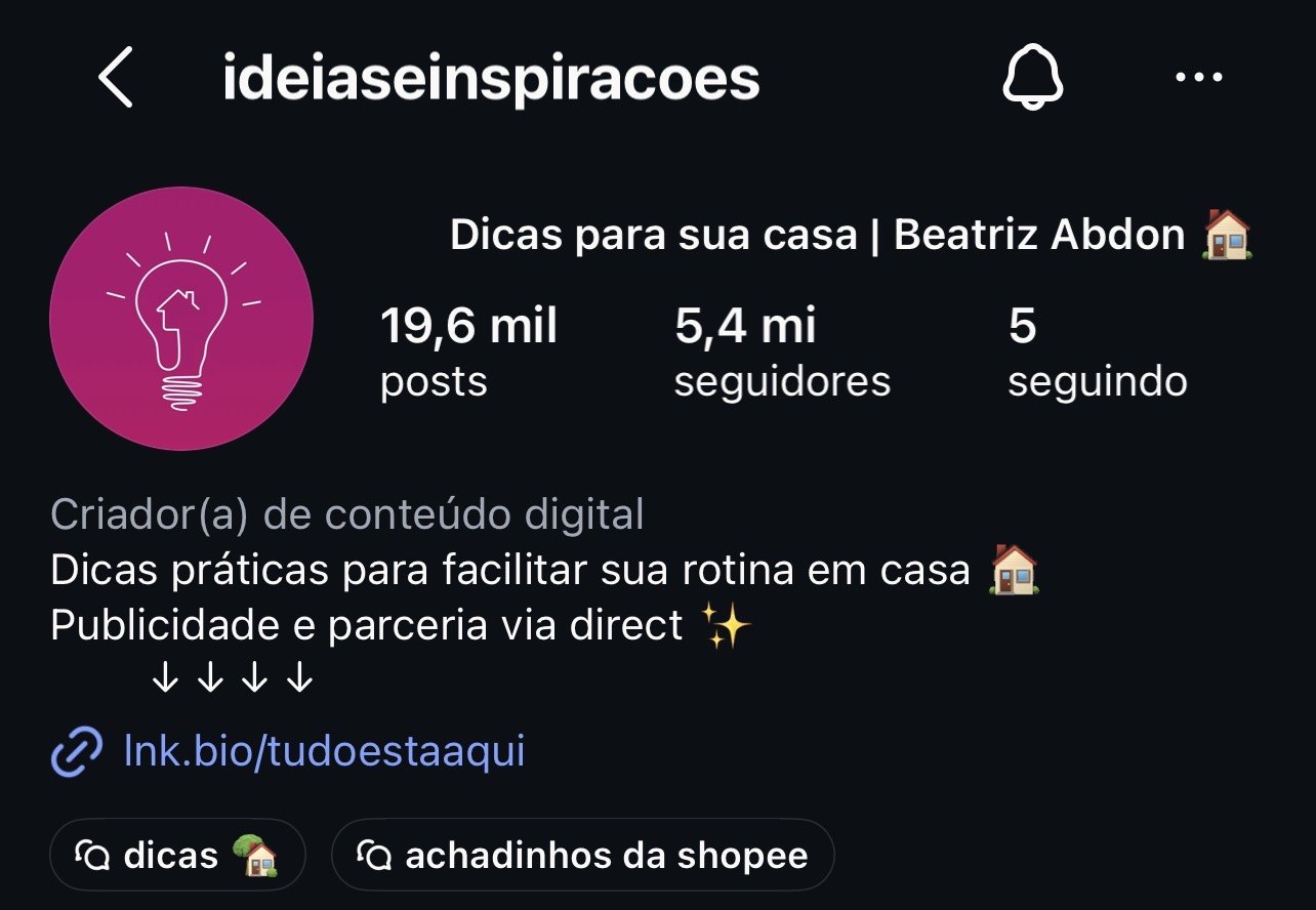Print do perfil real @ideiaseinspiracoes no Instagram