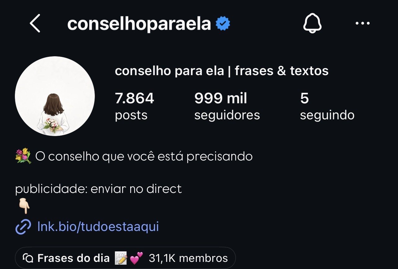 Print do perfil real @conselhoparaela no Instagram
